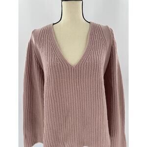 Helmut Lang Wool Cashmere Pink Mauve V Neck Sweater Shaker Knit Pullover Medium